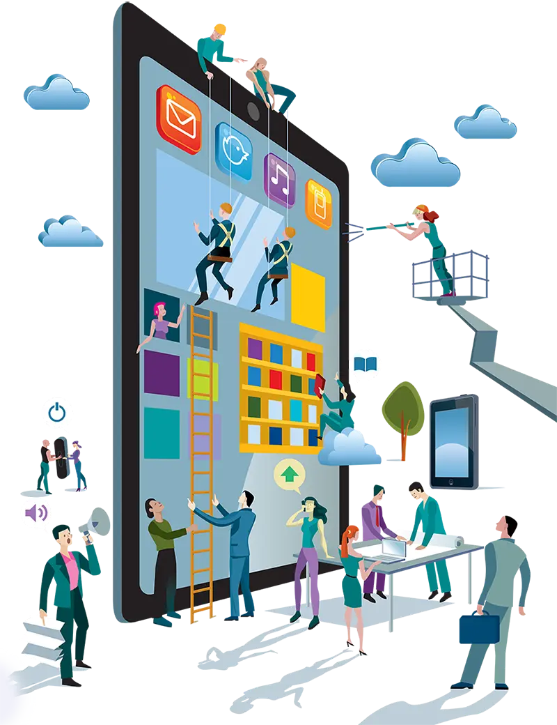 Ilustração de desenvolvimento web e sistemas